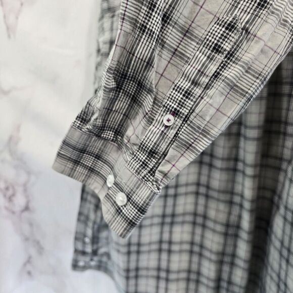 Cinch Shirt Mens Small Gray Button Down Plaid Long Sleeve Purple Black - Picture 9 of 12